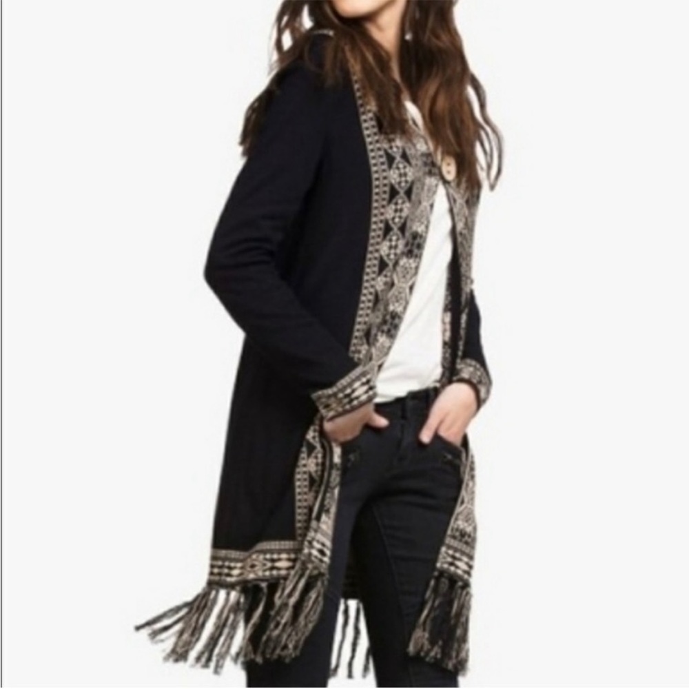 Lucky brand duster cardigan with hood, Large, tan and black